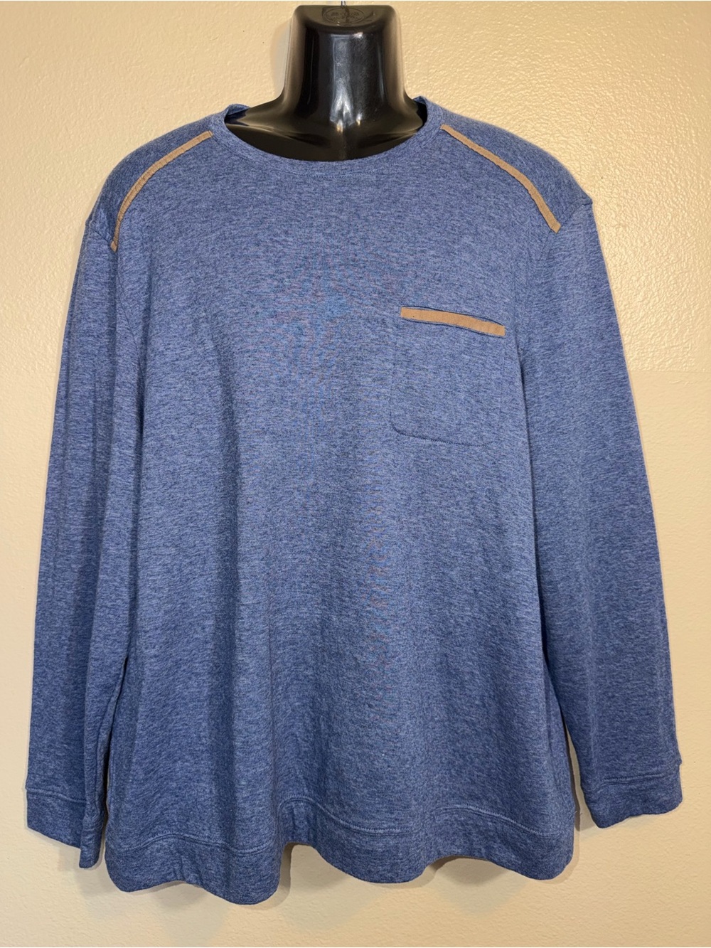Tasso Elba Soft Men's Blue Long-Sleeve Crewneck Pocket Shirt